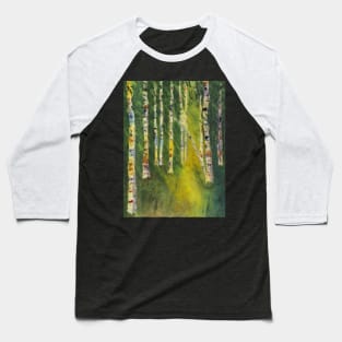 Sunlit Birches Watercolor Batik Baseball T-Shirt